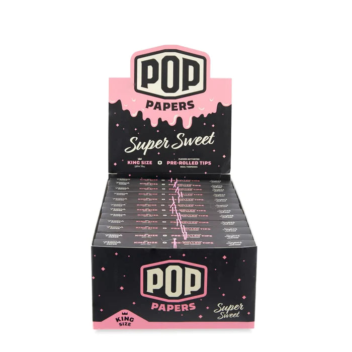 POP Papers King Size Rolling Papers w/ Flavor Filter Tips - Super Sweet (32 Sheets + 12 Tips / 24 Packs)